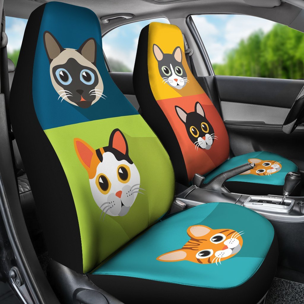 Cute Cat Colorful Universal Fit Car Seat Covers-grizzshop