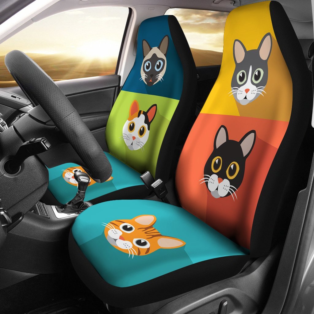 Cute Cat Colorful Universal Fit Car Seat Covers-grizzshop