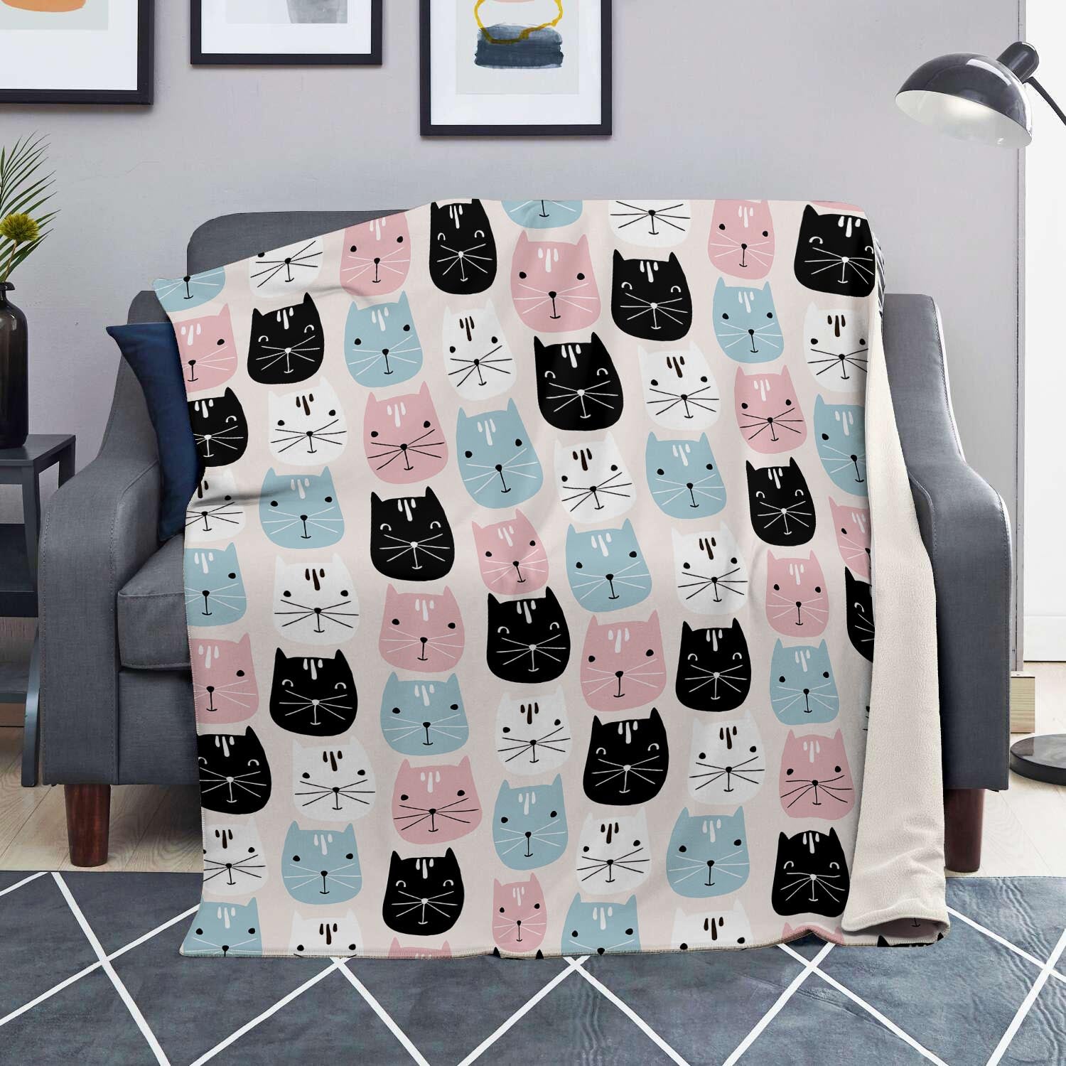 Cute Cat Face Print Blanket-grizzshop