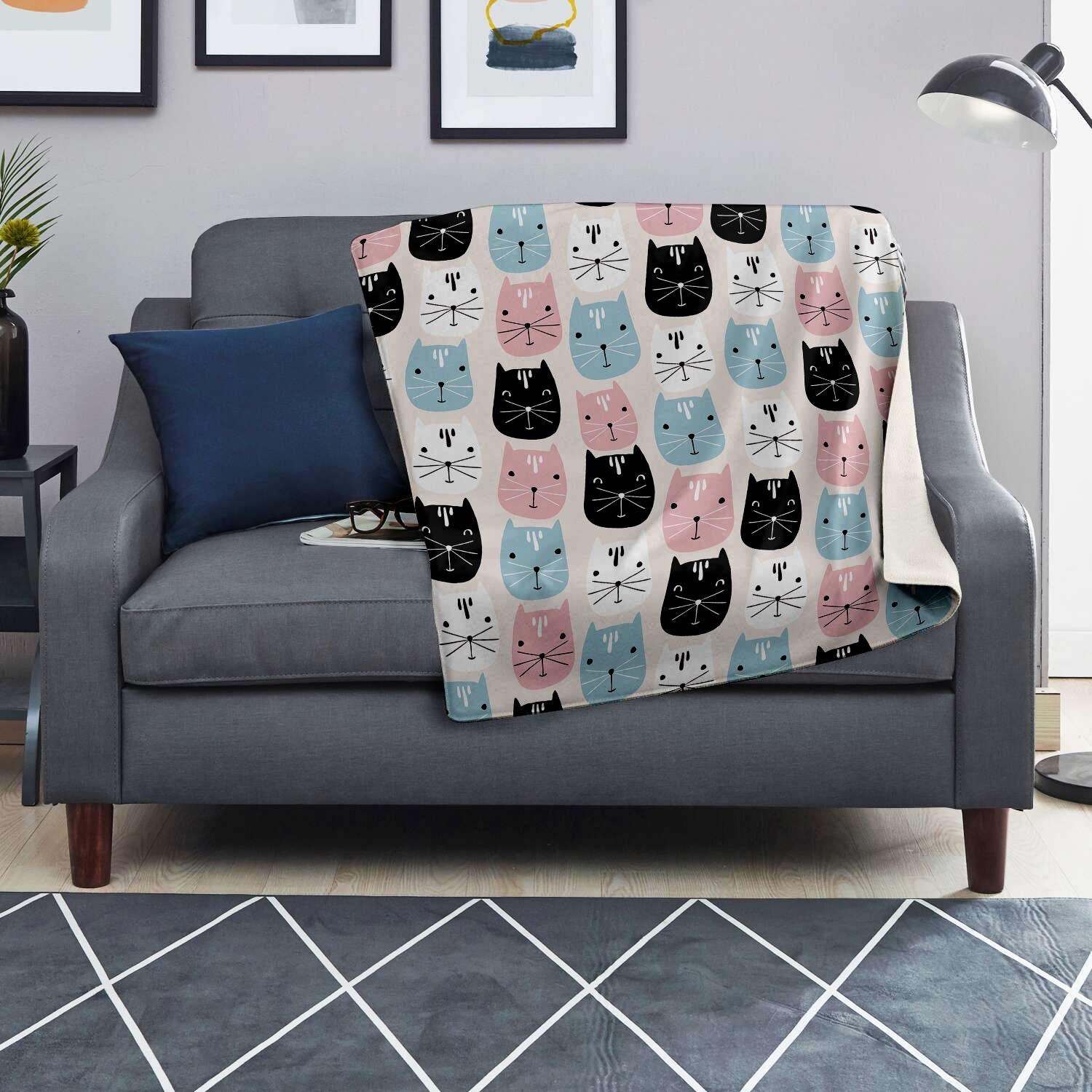 Cute Cat Face Print Blanket-grizzshop