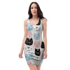 Cute Cat Face Print Bodycon Dress-grizzshop