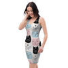 Cute Cat Face Print Bodycon Dress-grizzshop