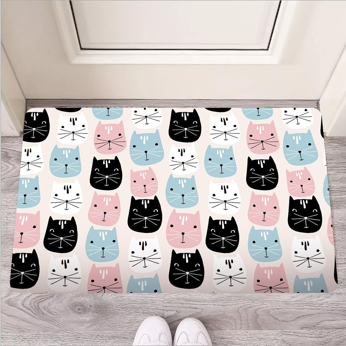 Cute Cat Face Print Door Mat-grizzshop