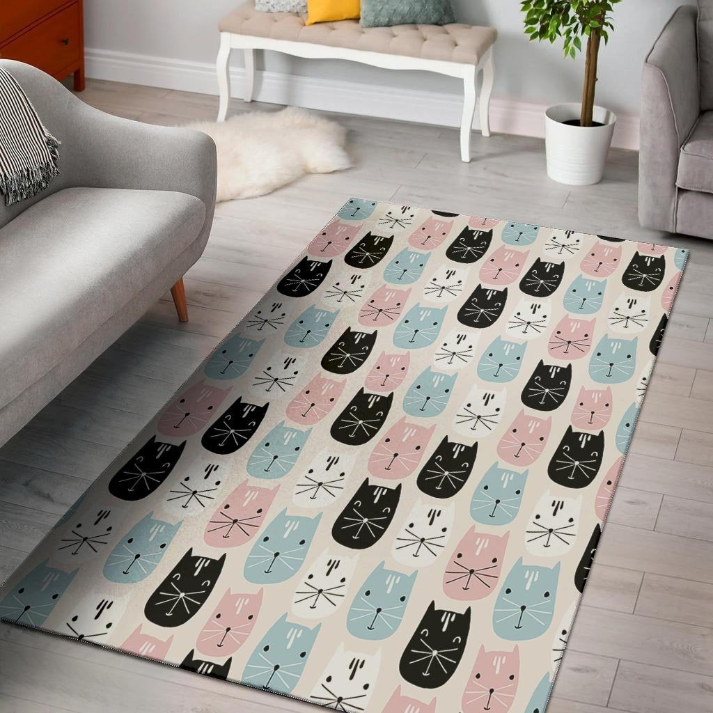 Cute Cat Face Print Floor Mat-grizzshop