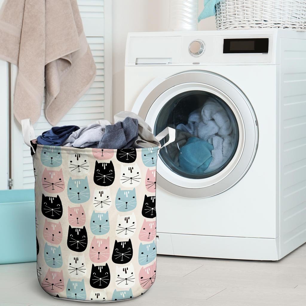 Cute Cat Face Print Laundry Basket-grizzshop