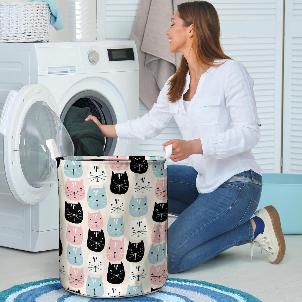 Cute Cat Face Print Laundry Basket-grizzshop