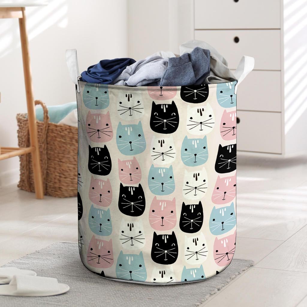 Cute Cat Face Print Laundry Basket-grizzshop