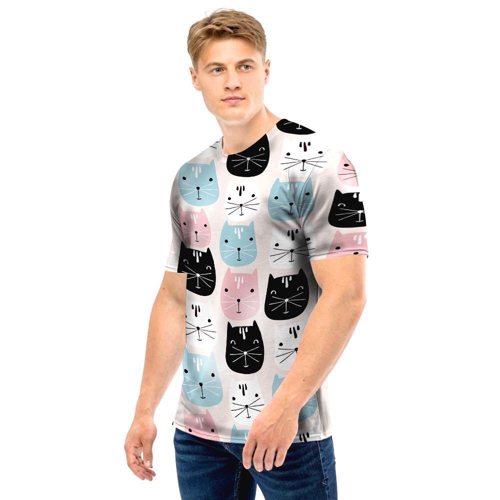 Cute Cat Face Print Men T Shirt-grizzshop