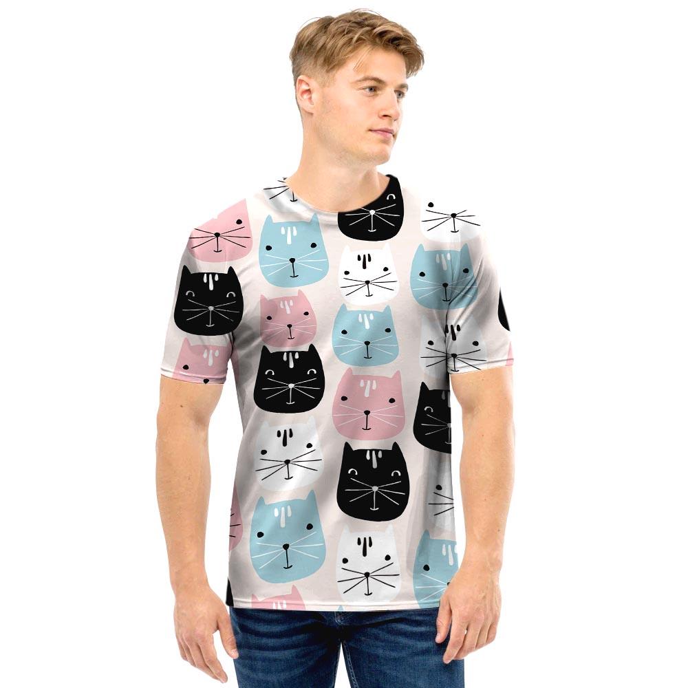 Cute Cat Face Print Men T Shirt-grizzshop