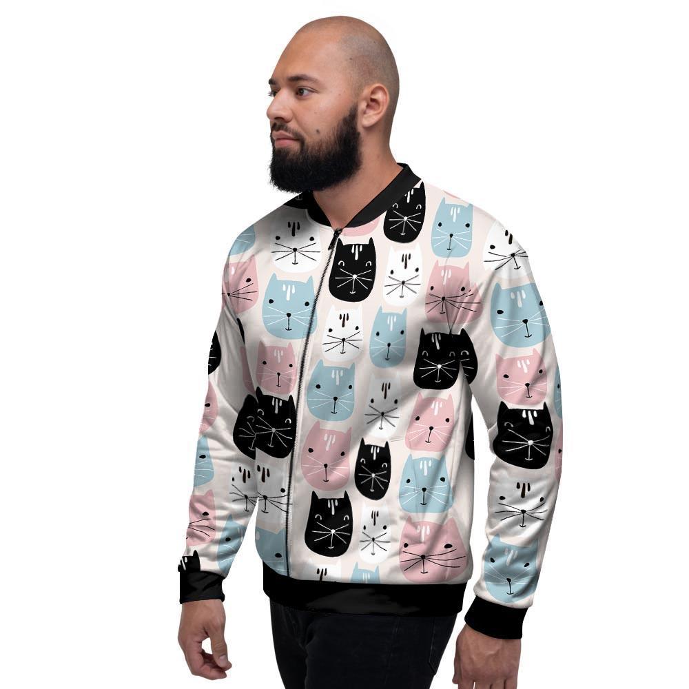 Cute Cat Face Print Men's Bomber Jacket-grizzshop