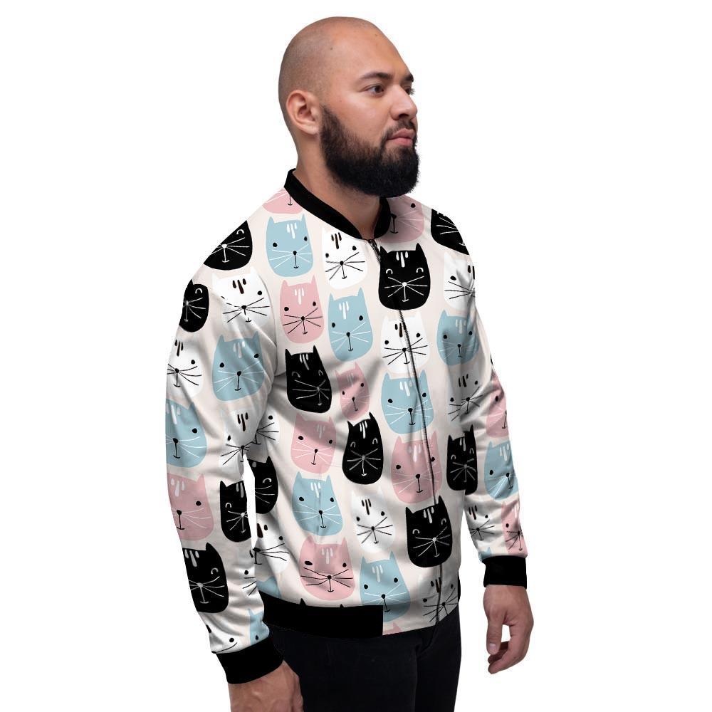 Cute Cat Face Print Men's Bomber Jacket-grizzshop