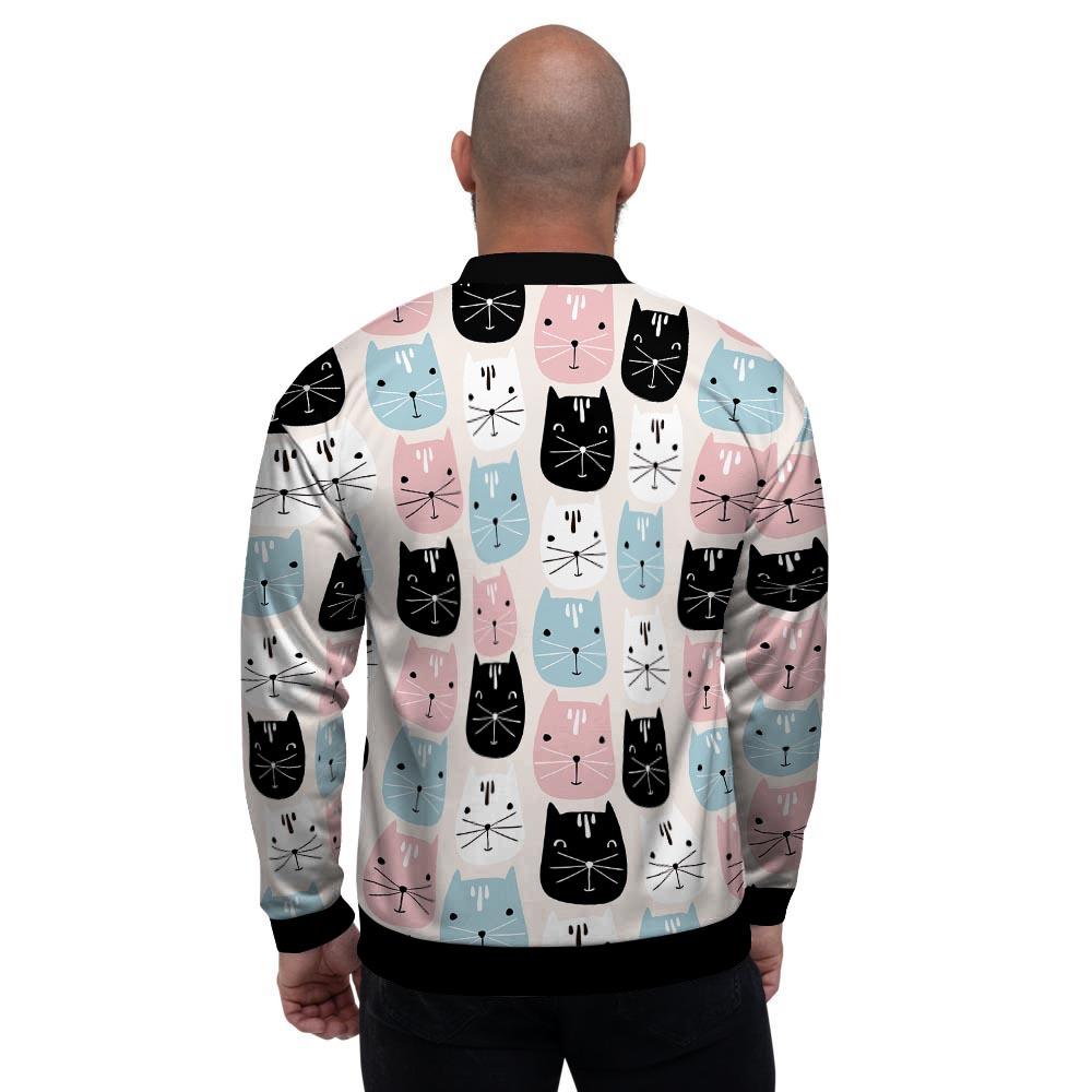 Cute Cat Face Print Men's Bomber Jacket-grizzshop