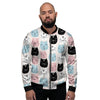 Cute Cat Face Print Men's Bomber Jacket-grizzshop