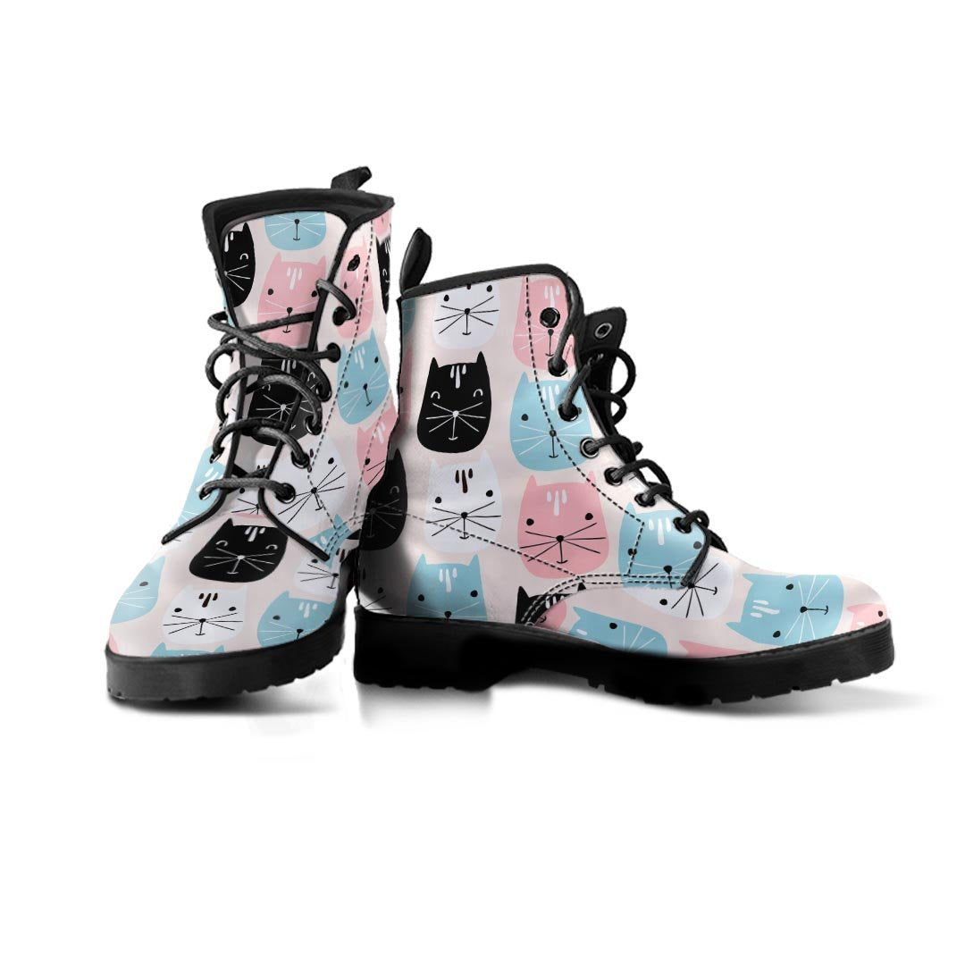 Cute Cat Face Print Men's Boots-grizzshop