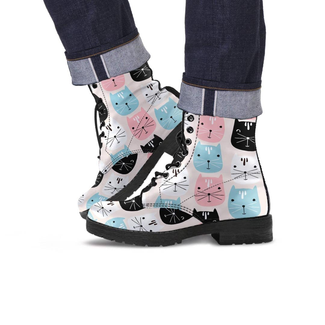 Cute Cat Face Print Men's Boots-grizzshop