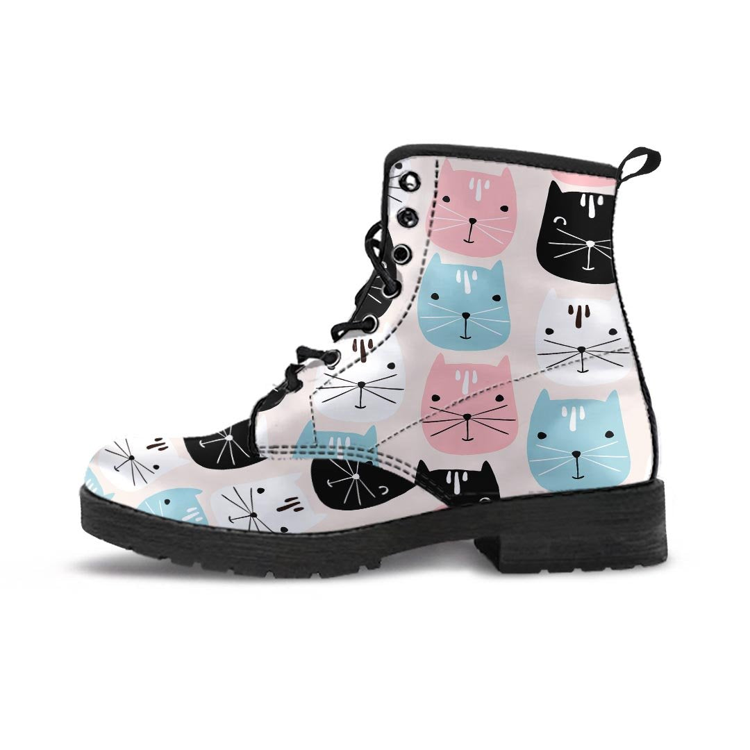 Cute Cat Face Print Men's Boots-grizzshop