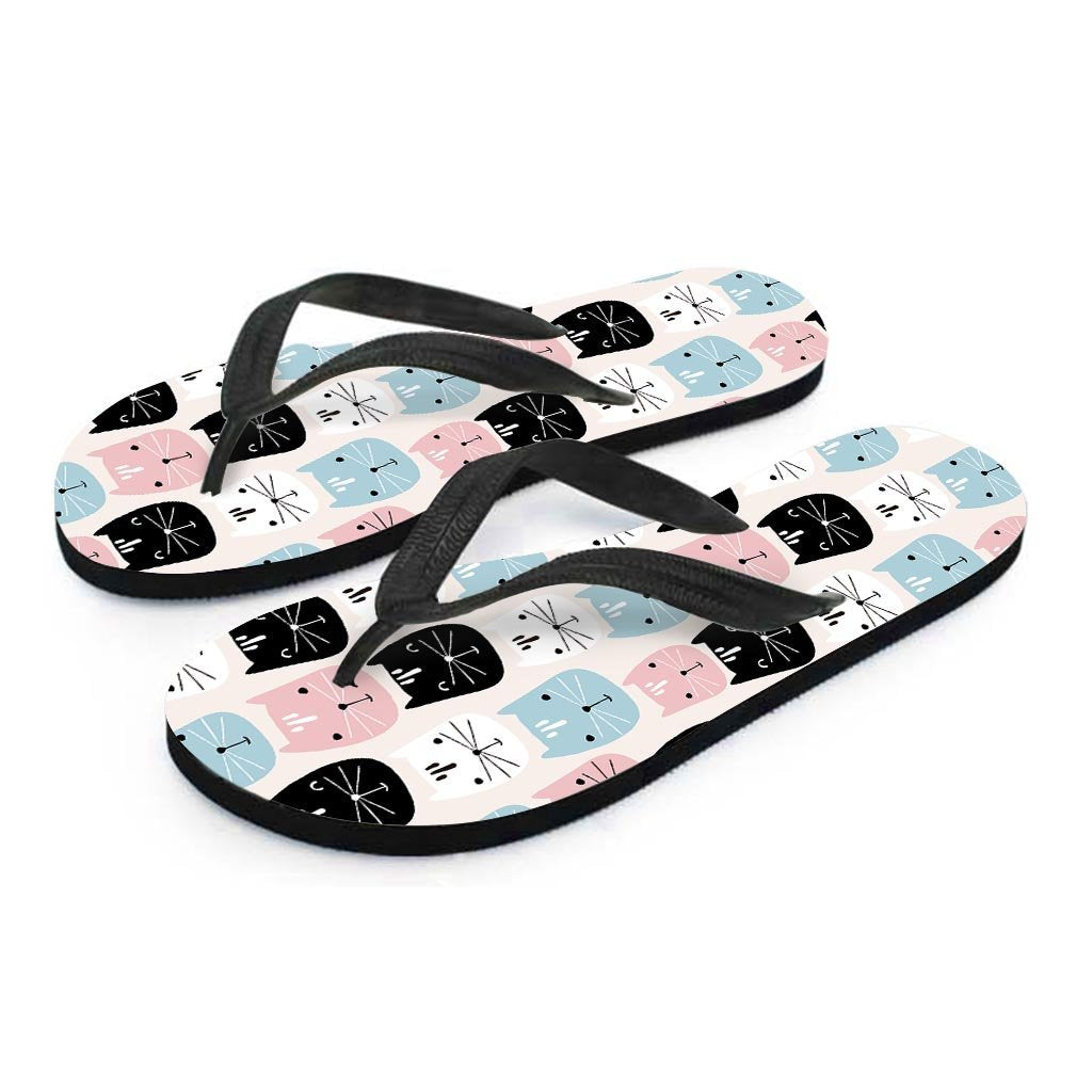 Cute Cat Face Print Men's Flip Flops-grizzshop