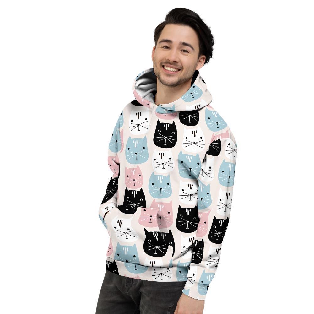 Cute Cat Face Print Men's Hoodie-grizzshop