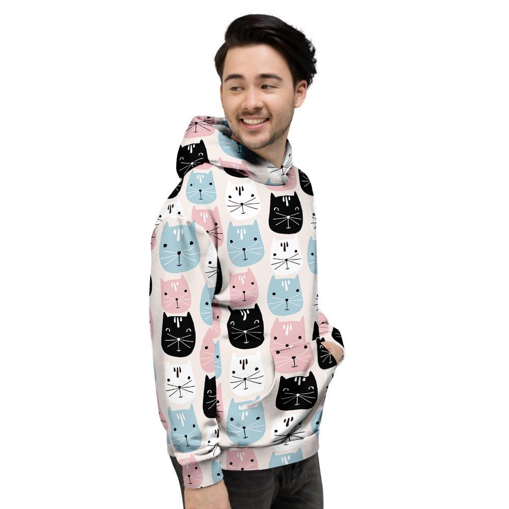 Cute Cat Face Print Men's Hoodie-grizzshop