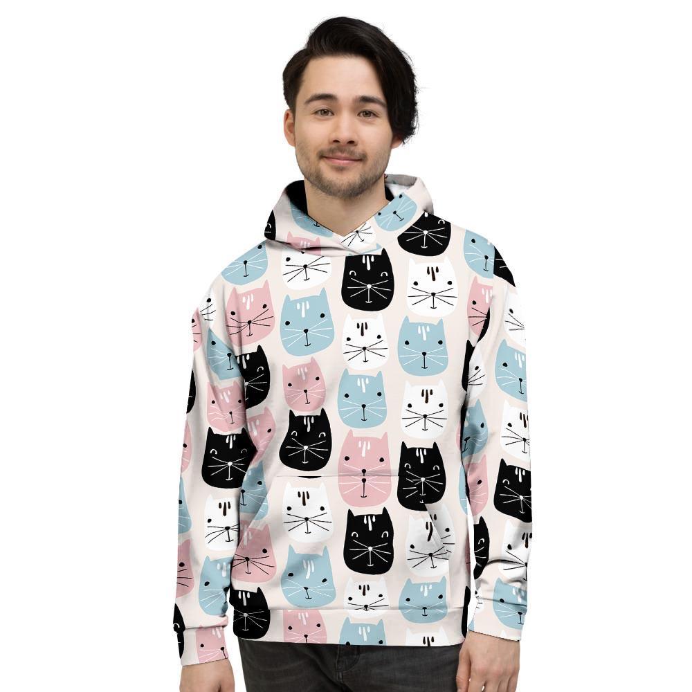 Cute Cat Face Print Men's Hoodie-grizzshop