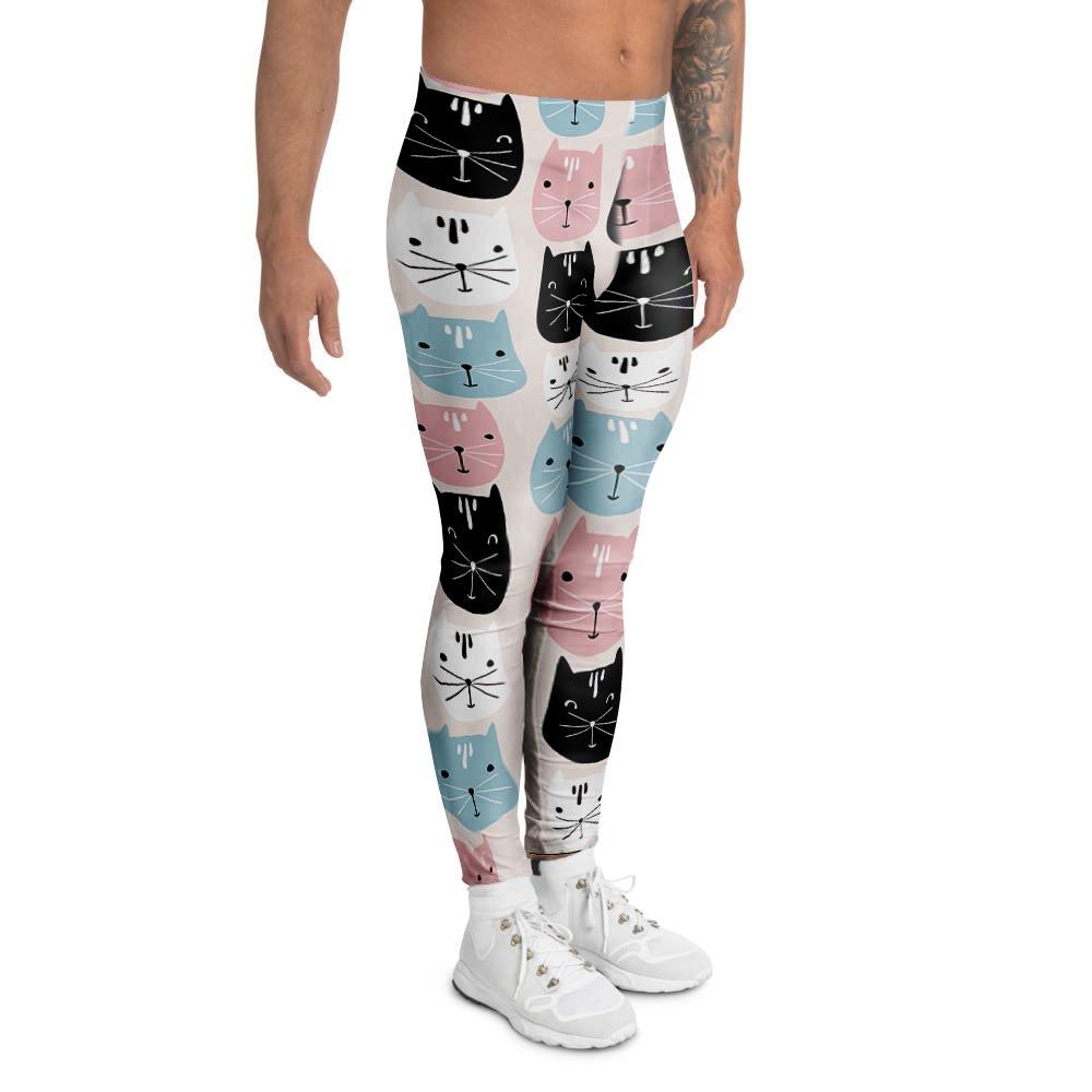 Cute Cat Face Print Men's Leggings-grizzshop