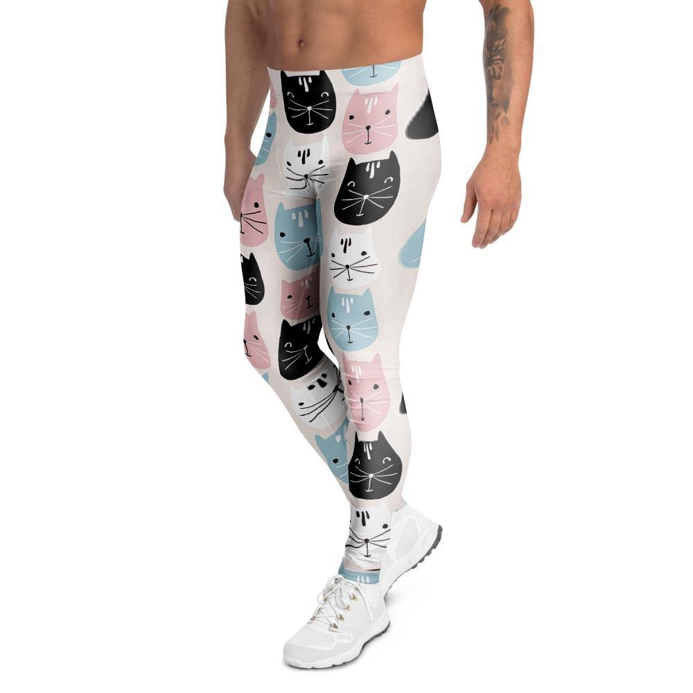 Cute Cat Face Print Men's Leggings-grizzshop