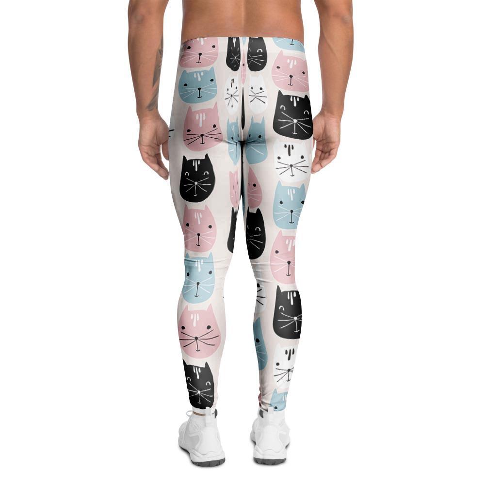 Cute Cat Face Print Men's Leggings-grizzshop