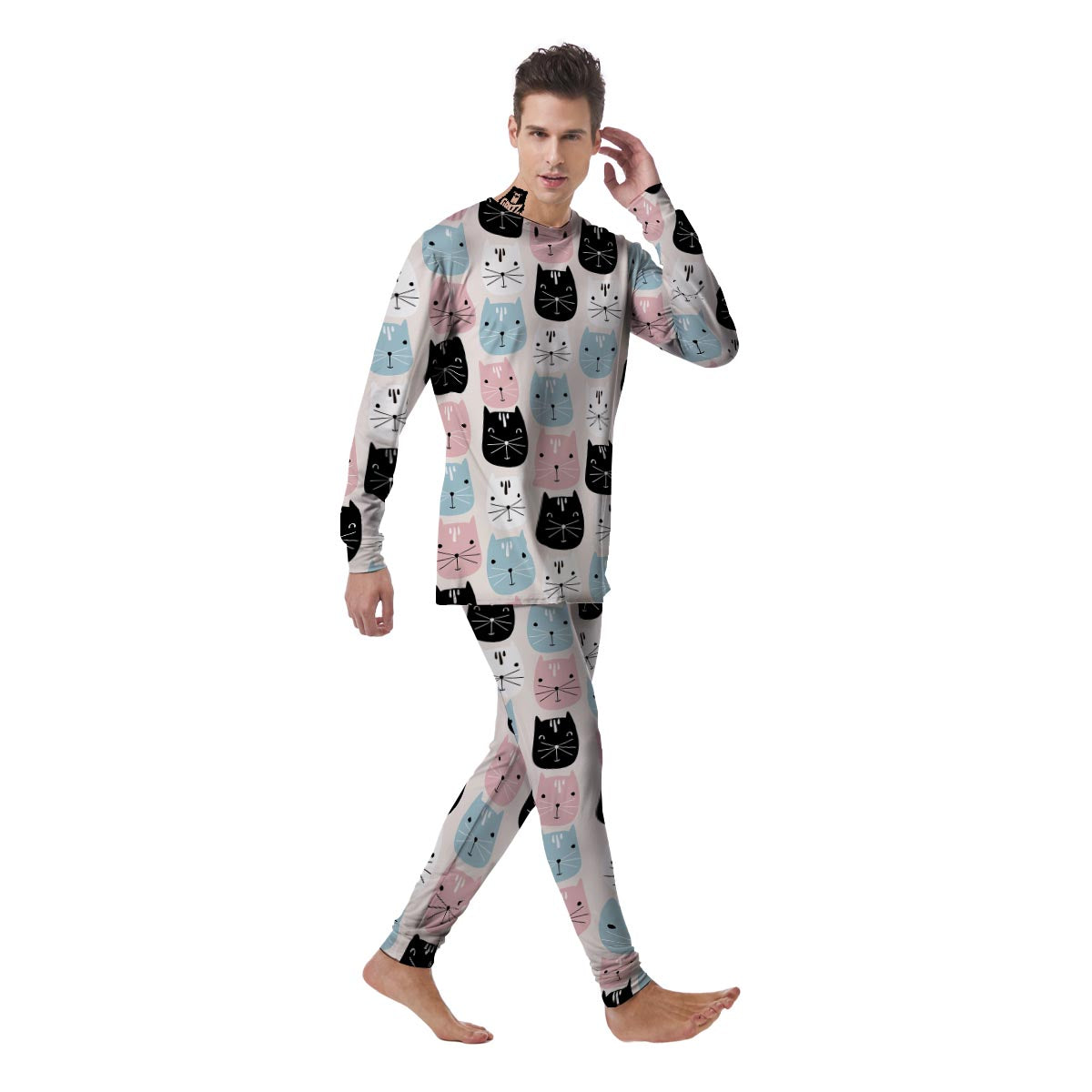 Cute Cat Face Print Men's Pajamas-grizzshop