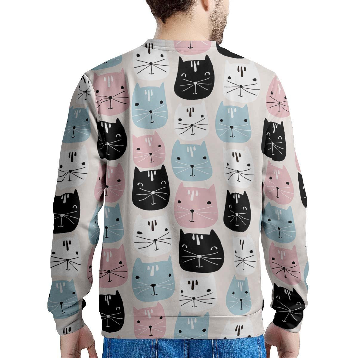 Cute Cat Face Print Men's Sweatshirt-grizzshop