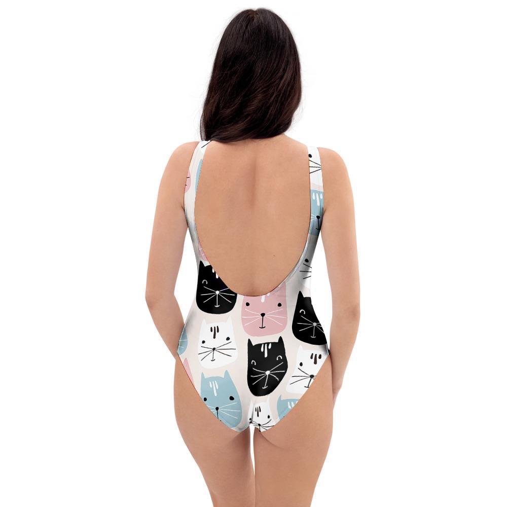 Cute Cat Face Print One Piece Swimsuite-grizzshop