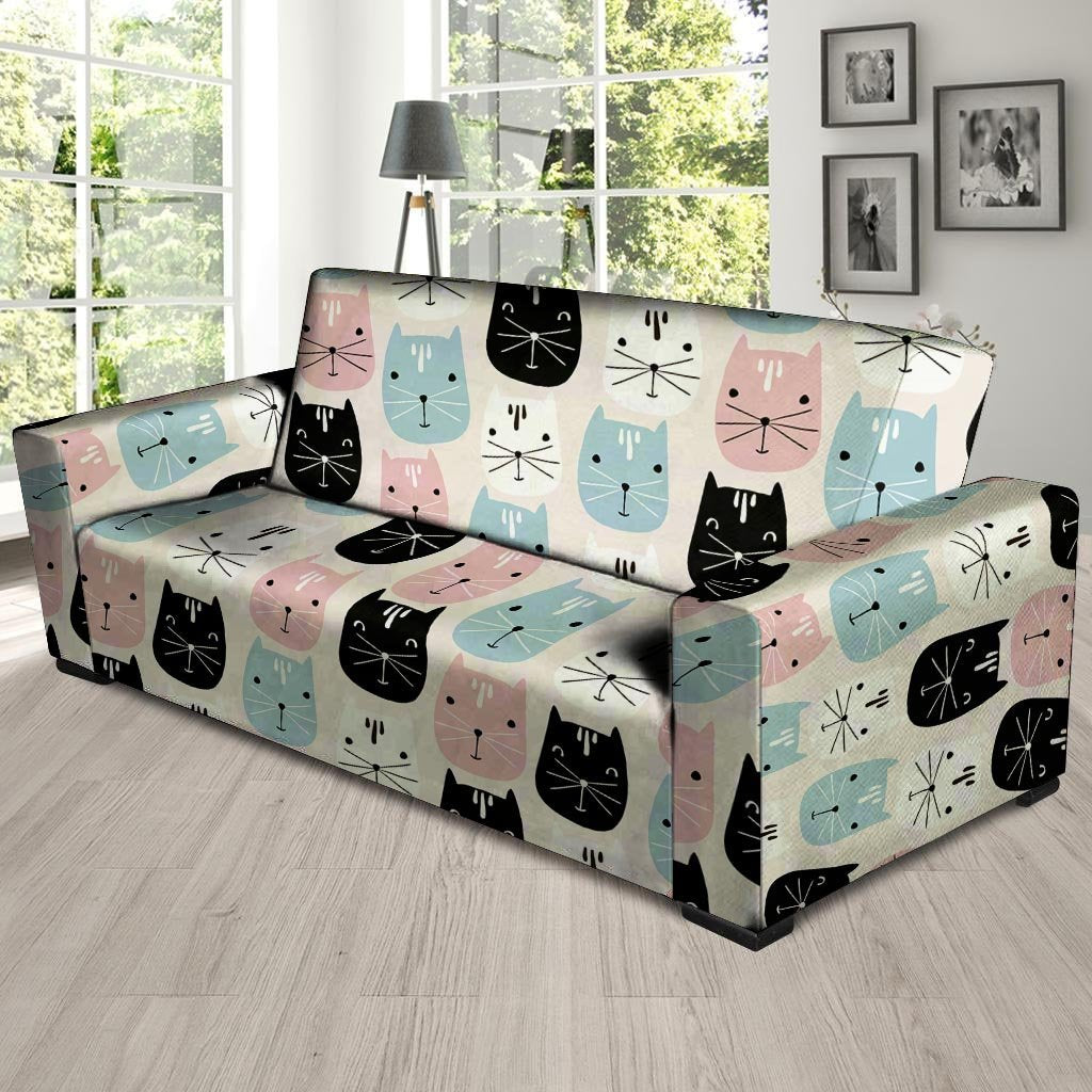 Cute Cat Face Print Sofa Cover-grizzshop