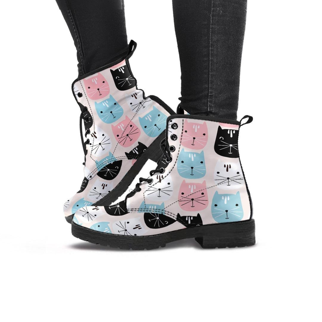 Cute Cat Face Print Women's Boots-grizzshop