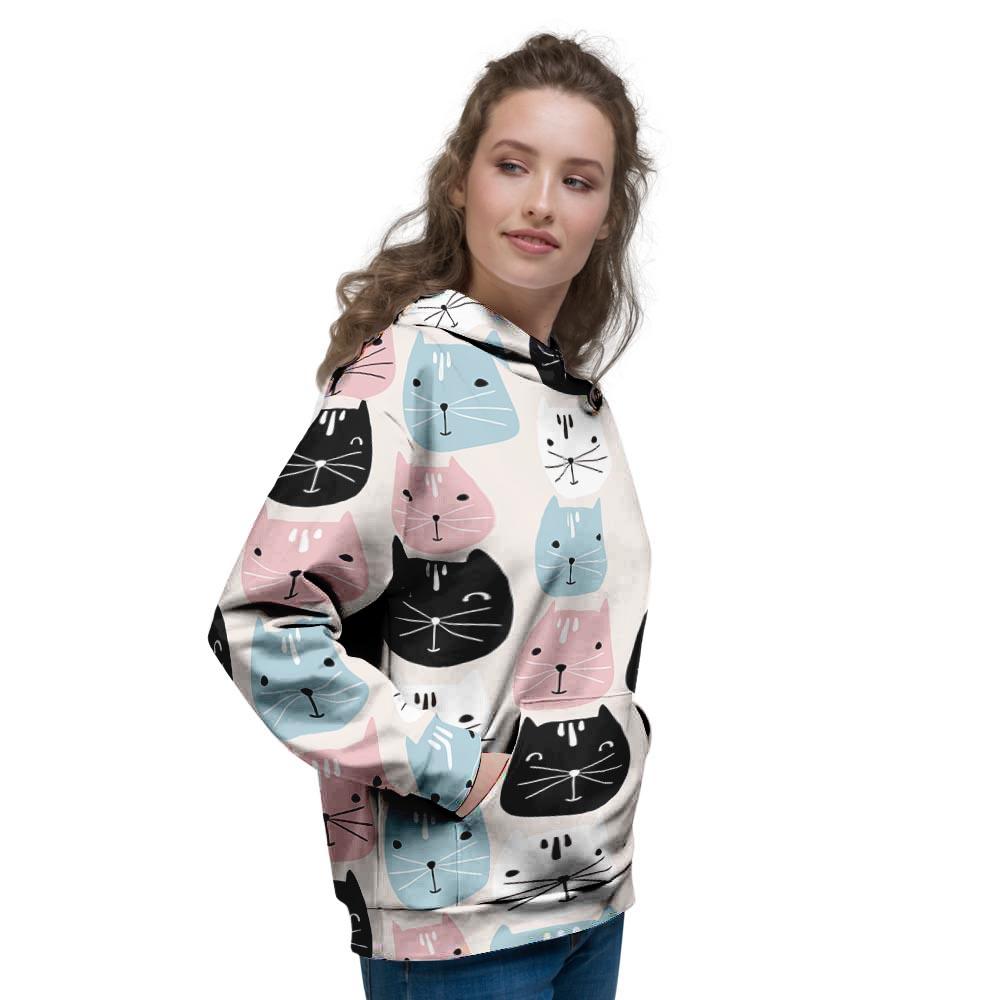 Cute Cat Face Print Women's Hoodie-grizzshop