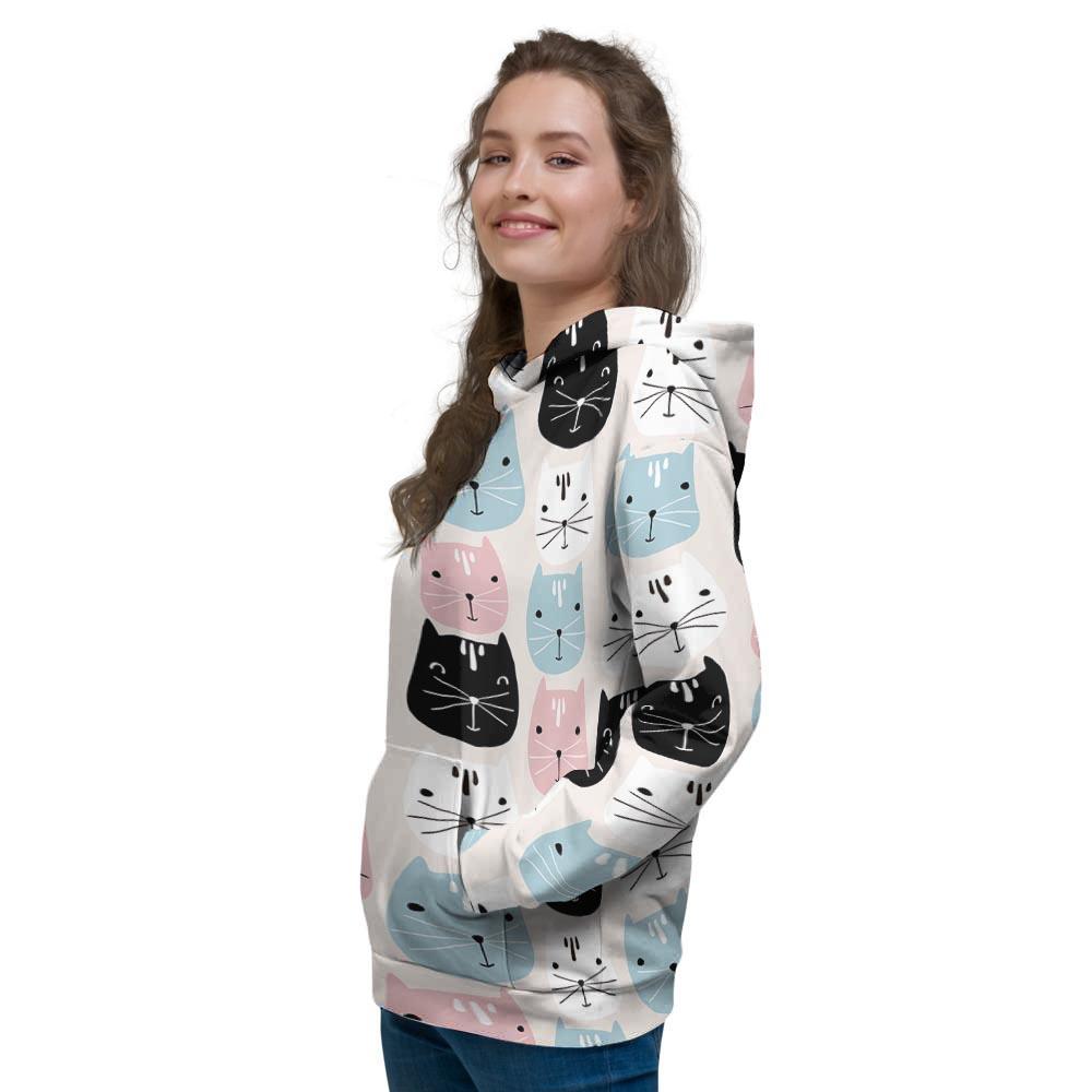 Cute Cat Face Print Women's Hoodie-grizzshop