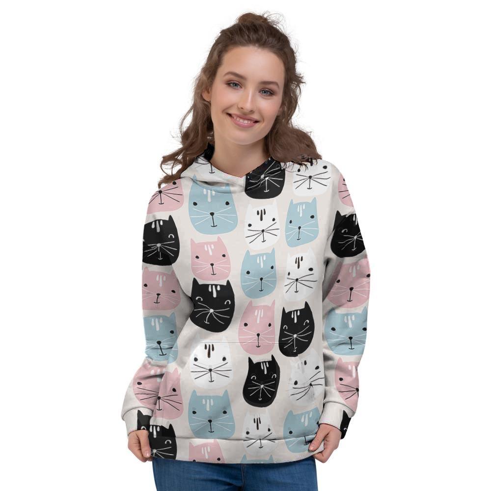 Cute Cat Face Print Women's Hoodie-grizzshop