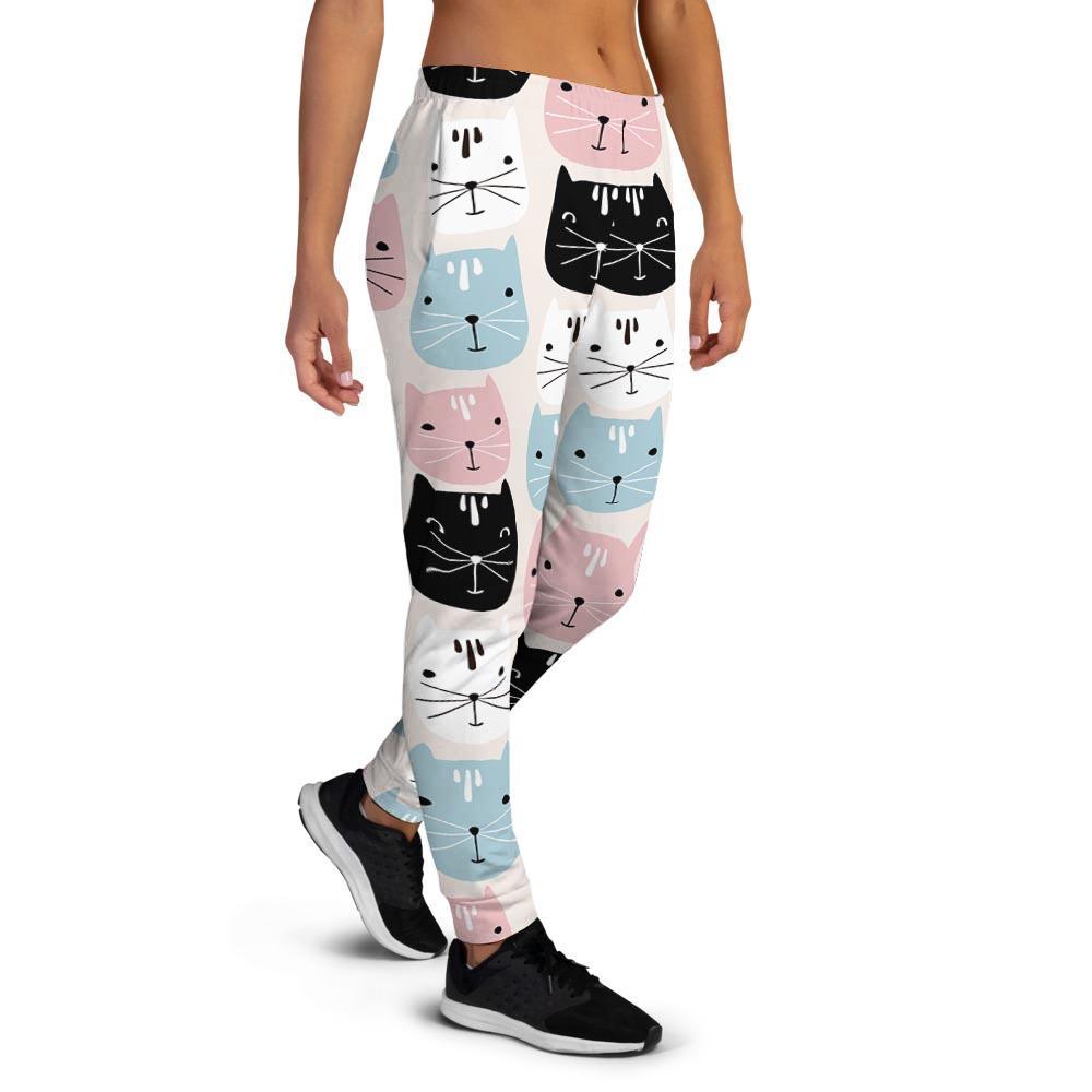 Cute Cat Face Print Women's Joggers-grizzshop