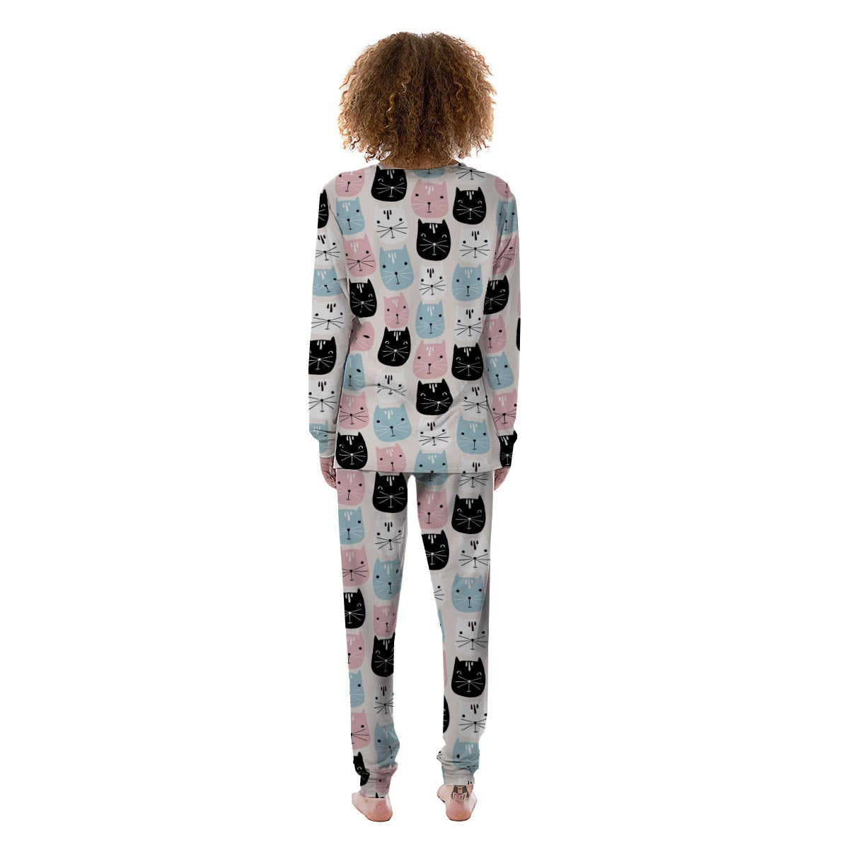 Cute Cat Face Print Women's Pajamas-grizzshop