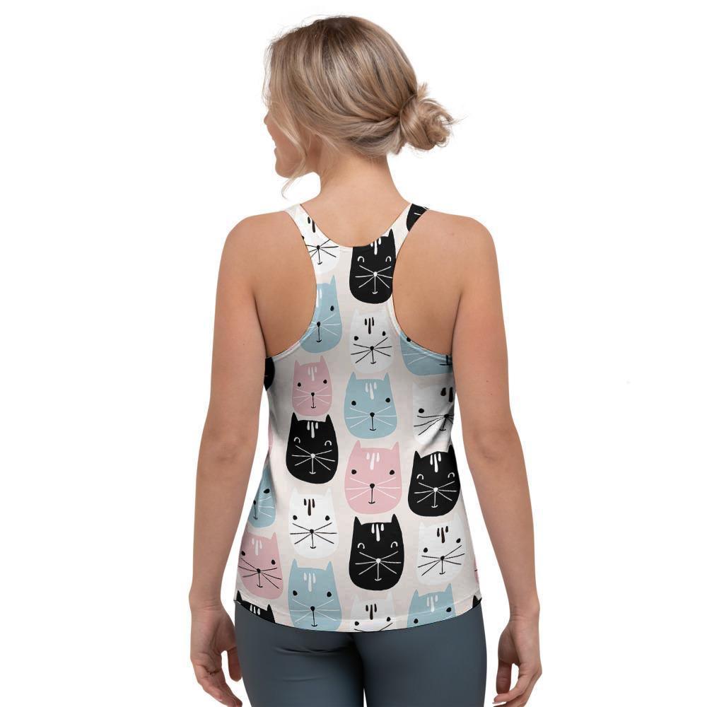 Cute Cat Face Print Women's Racerback Tank Top-grizzshop