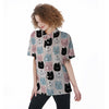 Cute Cat Face Print Women's Short Sleeve Shirts-grizzshop