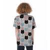 Cute Cat Face Print Women's Short Sleeve Shirts-grizzshop