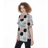 Cute Cat Face Print Women's Short Sleeve Shirts-grizzshop