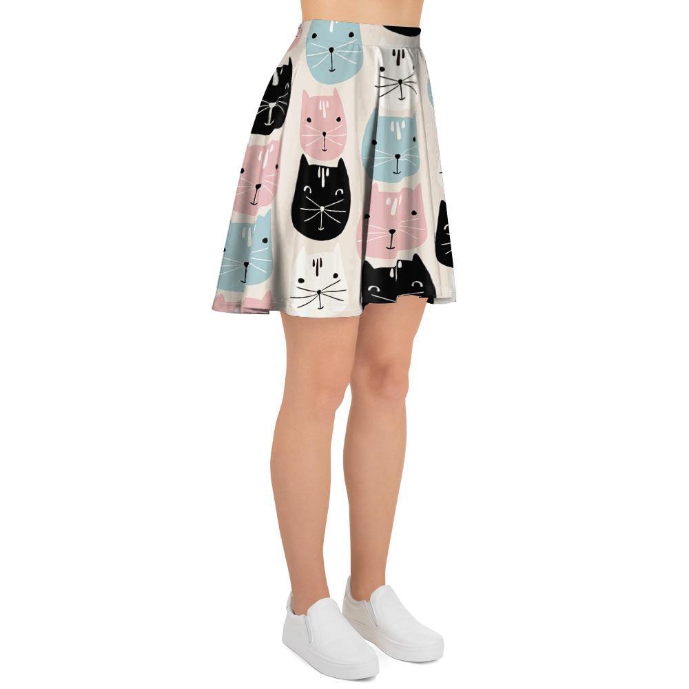 Cute Cat Face Print Women's Skirt-grizzshop