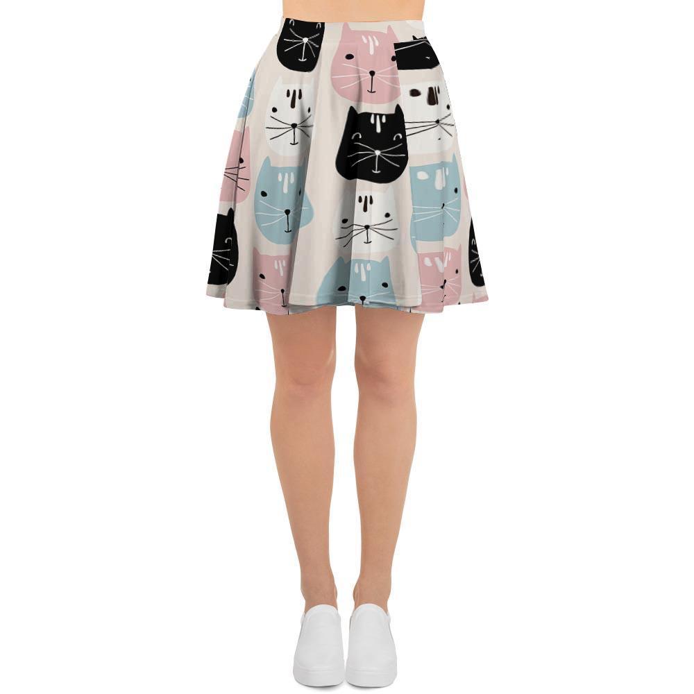 Cute Cat Face Print Women's Skirt-grizzshop