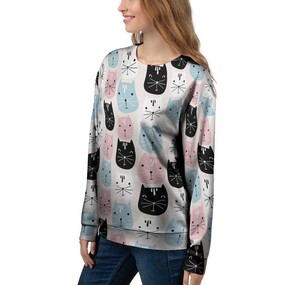 Cute Cat Face Print Women's Sweatshirt-grizzshop