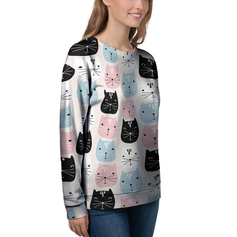 Cute Cat Face Print Women's Sweatshirt-grizzshop