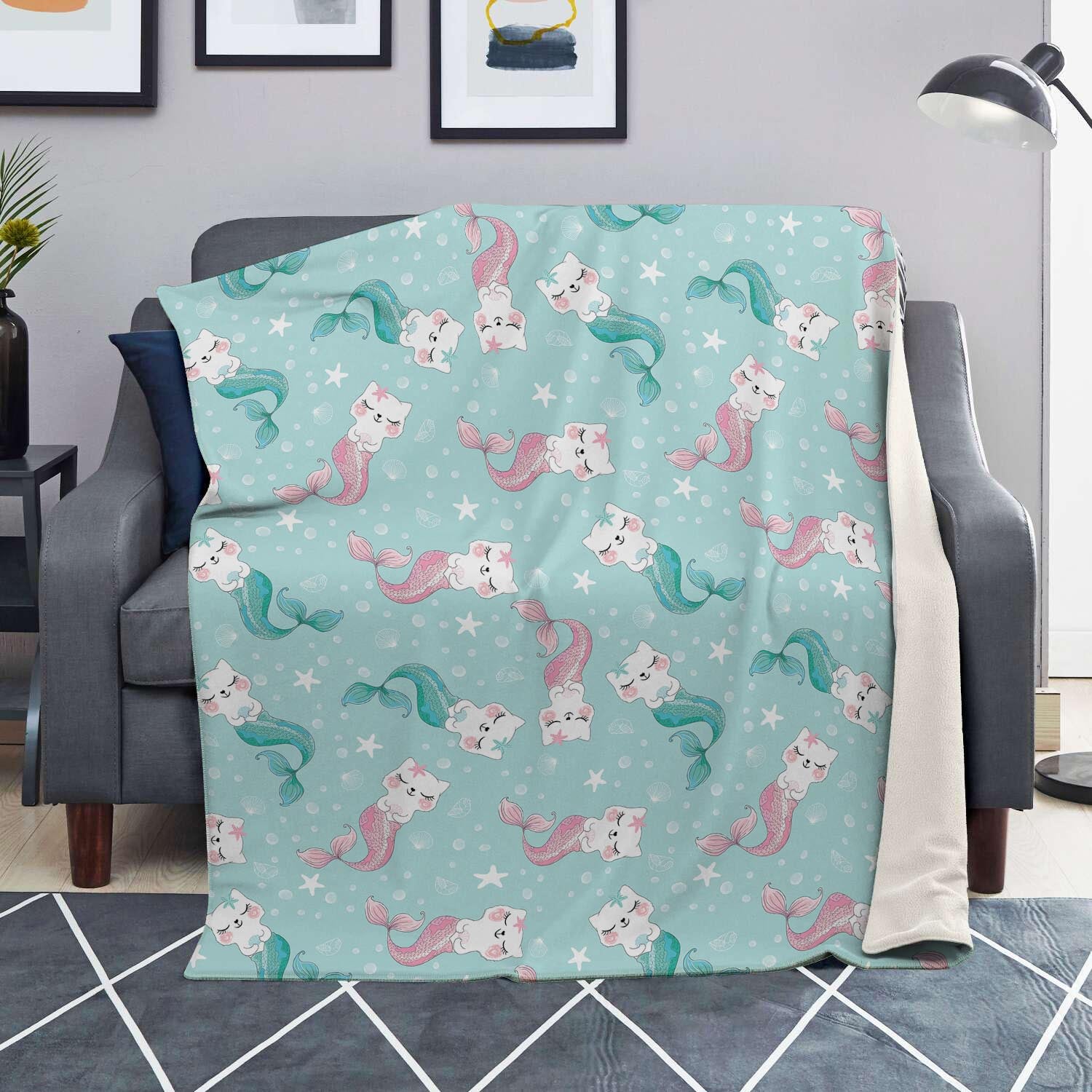 Cute Cat Mermaid Print Blanket-grizzshop