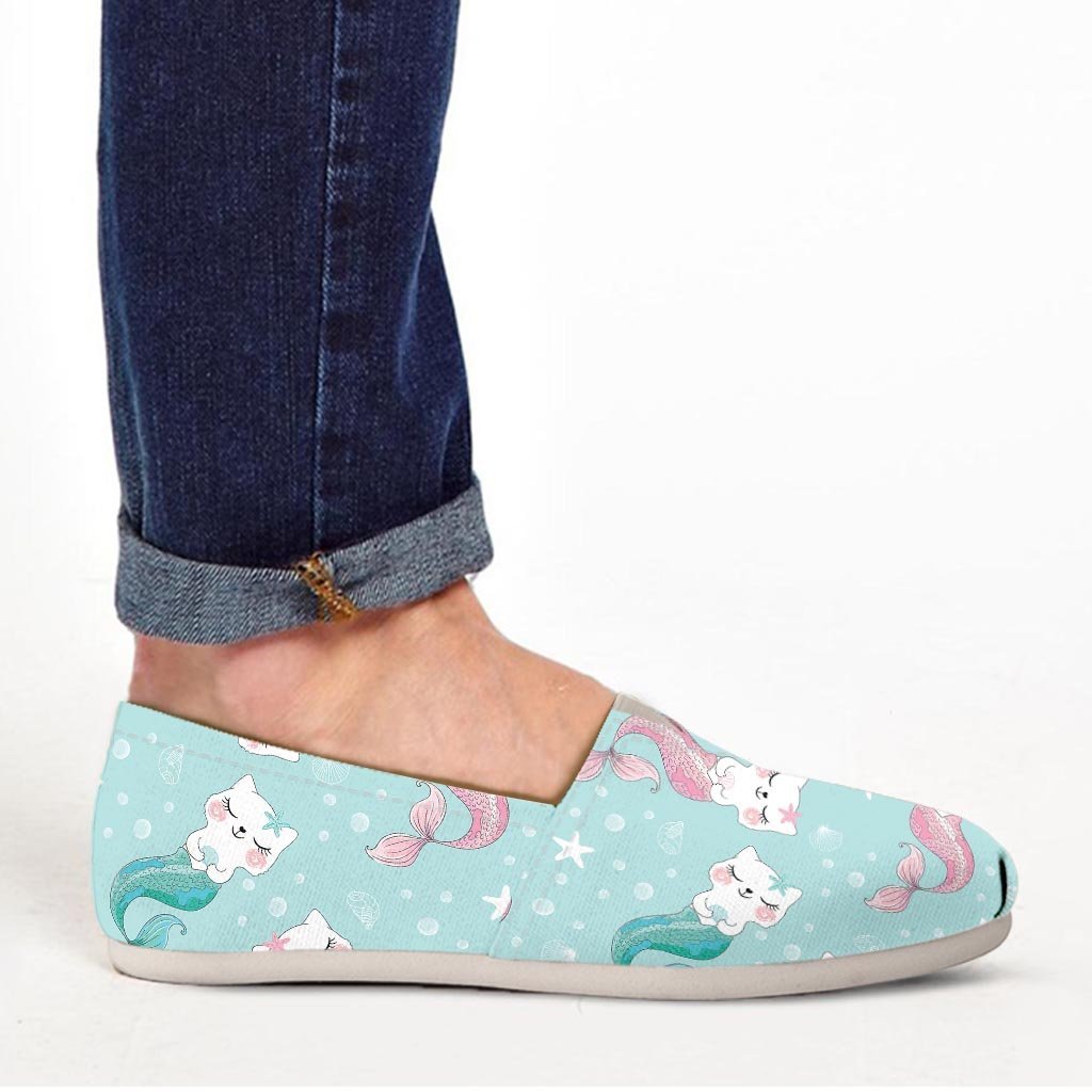 Cute Cat Mermaid Print Canvas Shoes-grizzshop