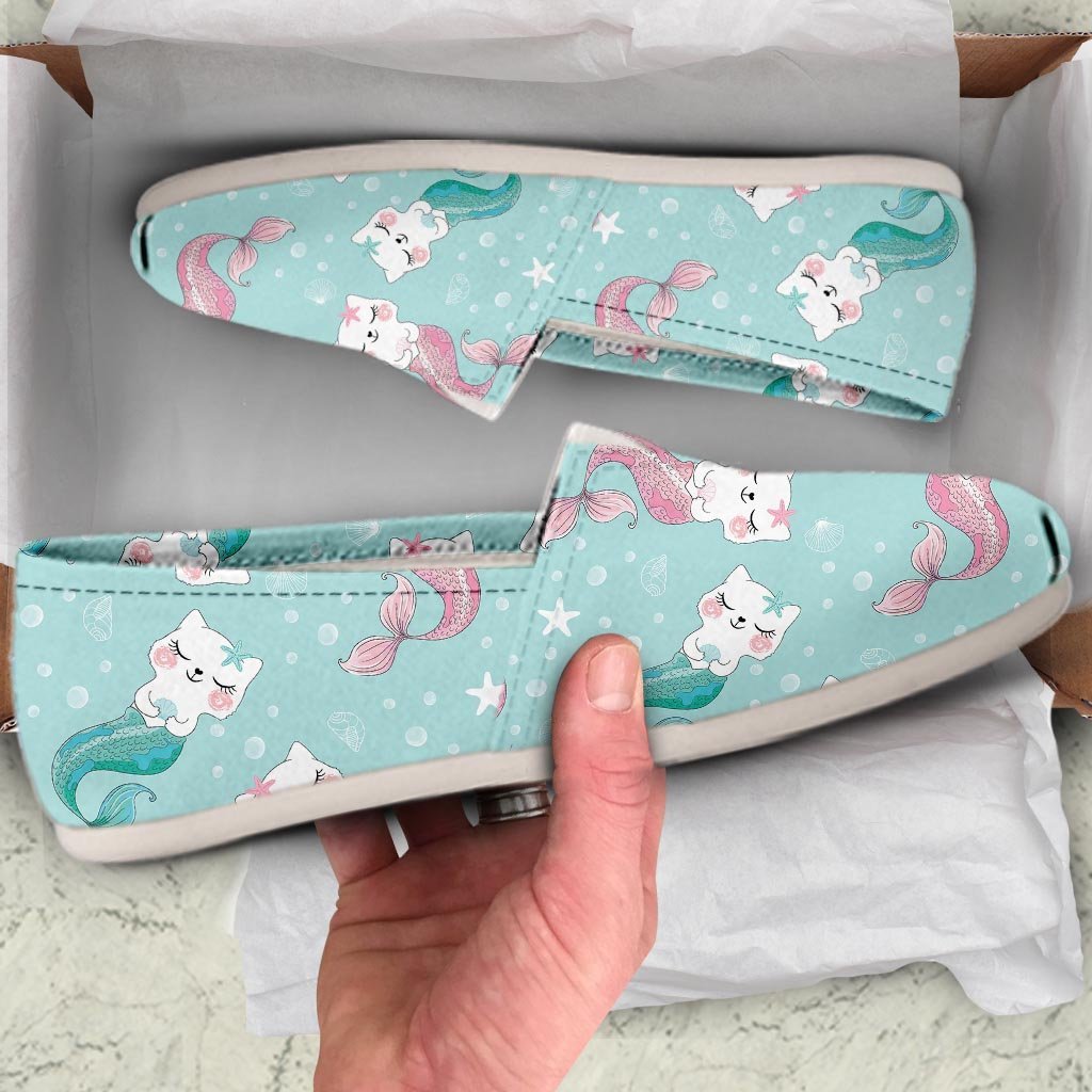 Cute Cat Mermaid Print Canvas Shoes-grizzshop