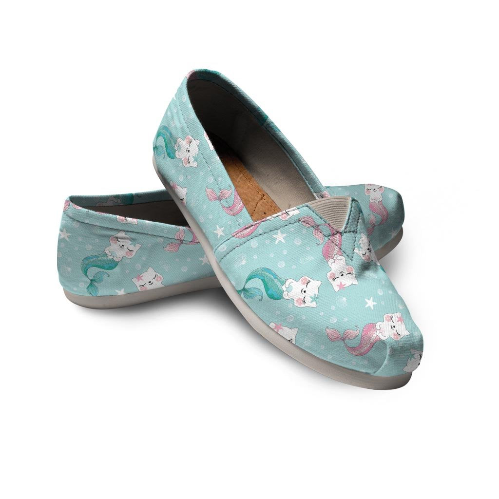 Cute Cat Mermaid Print Canvas Shoes-grizzshop