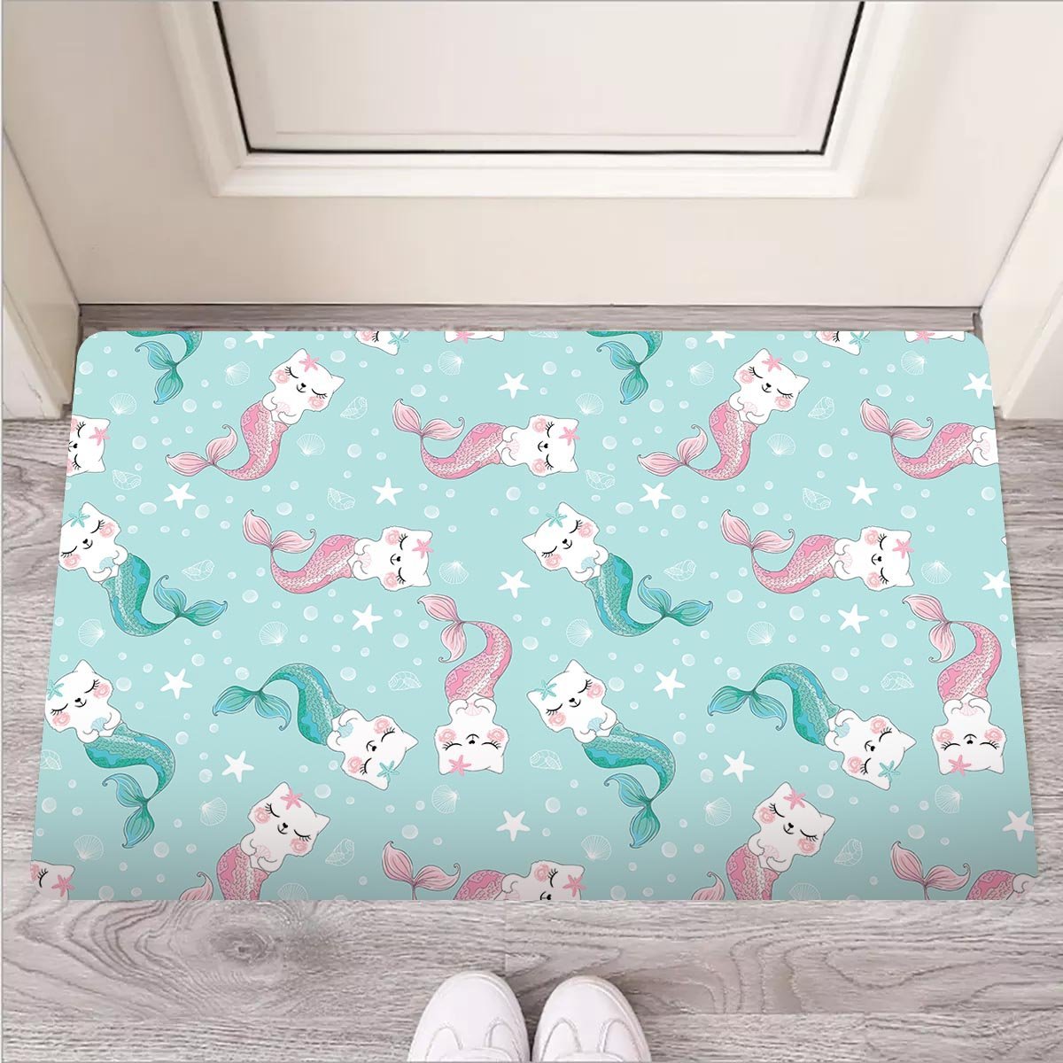 Cute Cat Mermaid Print Door Mat-grizzshop